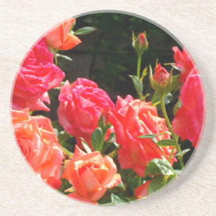 Dessous De Verre En Grès Élégant rose à fleurs rose oranger