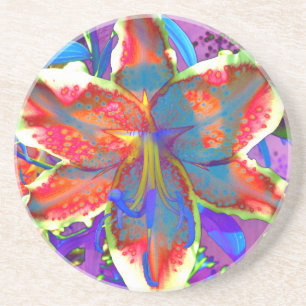Dessous De Verre En Grès Elégant rouge violet bleu floral Lily