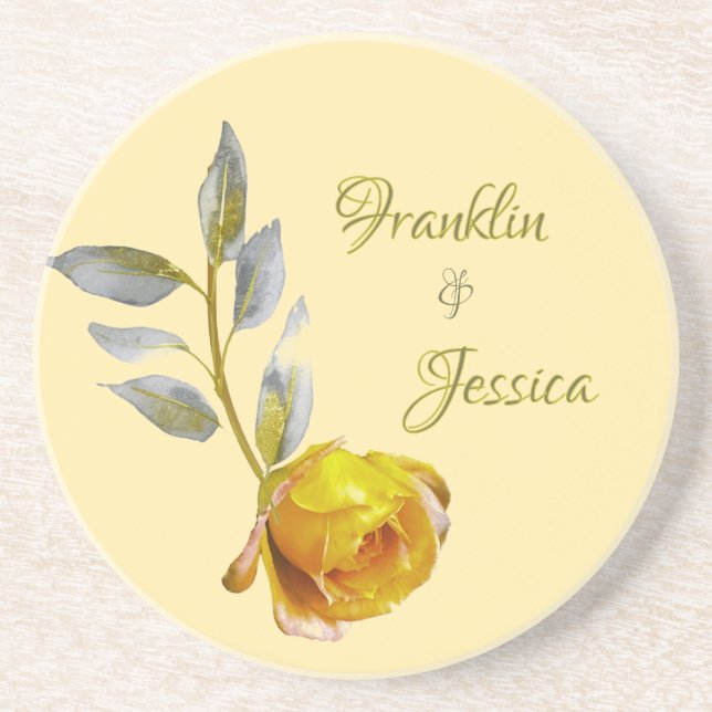 Dessous De Verre En Grès Elegant soft peace rose green & gold oval Wedding (Devant)