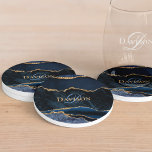 Dessous De Verre En Grès Élégant Stylish Navy Blue Gold Agate Monogramme<br><div class="desc">Ce élégant dessous de verre en grès bleu marine et or agate personnalisé dispose d'un élégant monogramme de script, avec le nom dans une police serif moderne tendance. Si vous souhaitez ce design sur d'autres produits ou si vous avez besoin d'une autre aide en design, veuillez me contacter via Zazzle....</div>