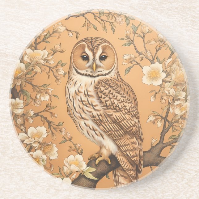 Dessous De Verre En Grès Elegant Tawny Owl William Morris Inspired (Devant)