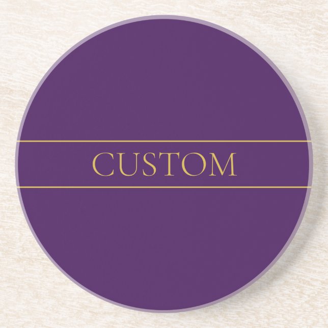 Dessous De Verre En Grès Élégant texte personnalisable | Gold & Deep Purple (Devant)