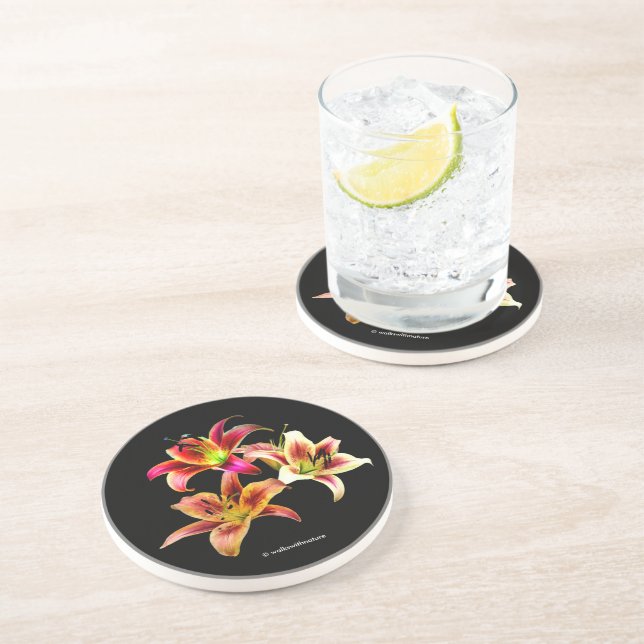 Dessous De Verre En Grès Elégant trio de jours roses jaunes Floral (Côté)