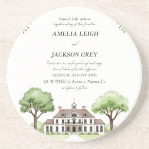 Dessous De Verre En Grès Elégante aquarelle Floral Mariage Sandstone