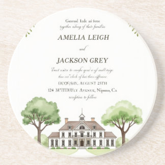 Dessous De Verre En Grès Elégante aquarelle Floral Mariage Sandstone