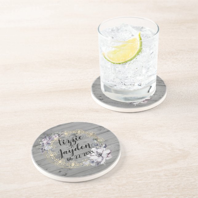 Dessous De Verre En Grès Élégante couronne florale Mariage rustique (Côté)