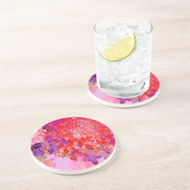 Dessous De Verre En Grès Élégante Hydrangée violette et orange Limelight (Côté)