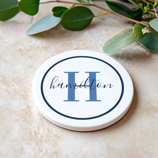 Dessous De Verre En Grès Élégante initiale de monogramme personnalisé rond  (Créateur téléchargé)