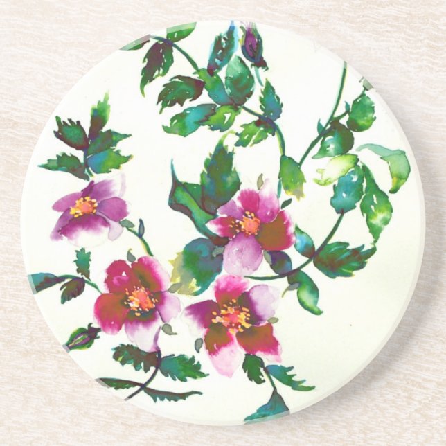 Dessous De Verre En Grès Élégantes fleurs sauvages rose foncé aquarelle mod (Devant)