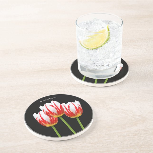 Dessous De Verre En Grès Élégantes Tulipes à feuilles d'érable blanc rouge (Côté)