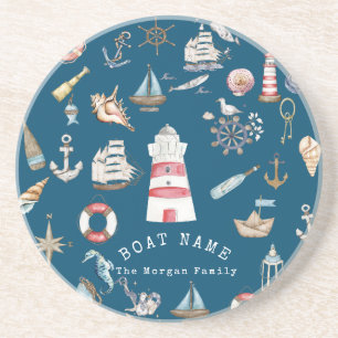 Dessous De Verre En Grès Éléments Nautiques à l'Aquarelle Bleus