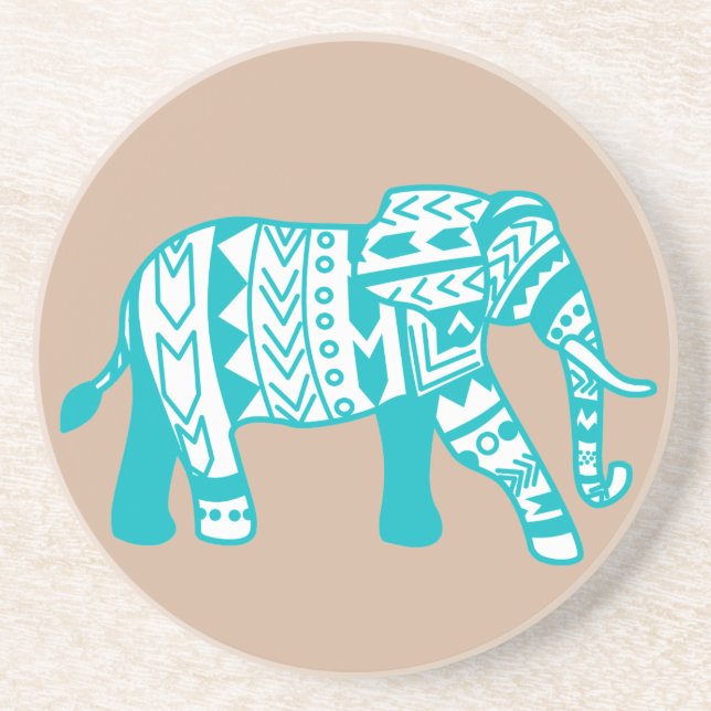 Dessous De Verre En Grès Eléphant de Bohême Tribal turquoise (Devant)