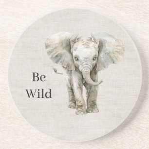 Dessous De Verre En Grès Éléphant Safari Animal Faux Lin