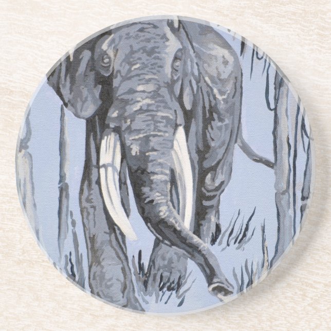 Dessous De Verre En Grès Eléphant Se Promenant Dans La Savane Boisée En Ble (Devant)