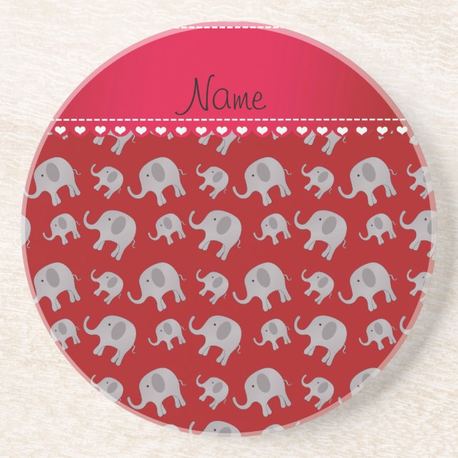 Dessous De Verre En Grès Éléphants gris rouges nommés personnalisés (Devant)