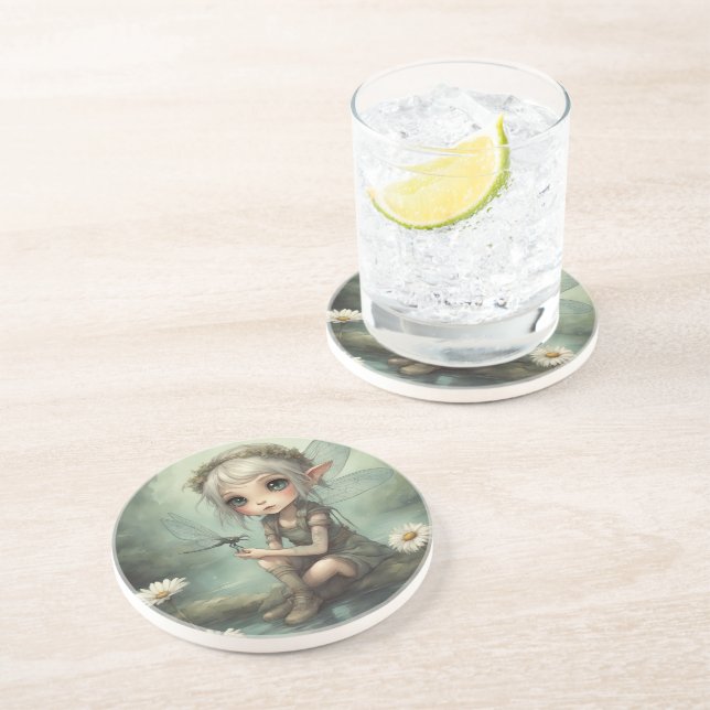 Dessous De Verre En Grès Elfe et libellule 5 (Côté)