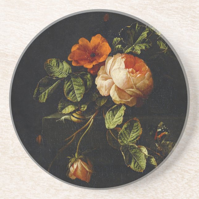 Dessous De Verre En Grès Elias van den Broeck, Still Life avec des Roses (Devant)