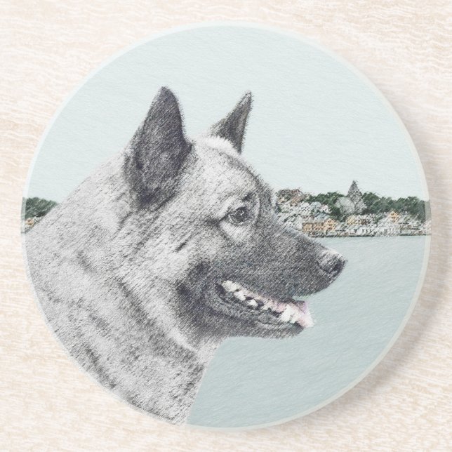 Dessous De Verre En Grès Elkhound norvégien à la peinture de village - Chie (Devant)