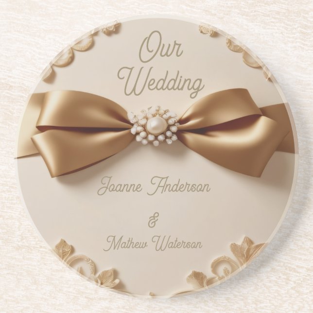 Dessous De Verre En Grès Embossed Floral Wedding Invitation – Satin Bow & G (Devant)