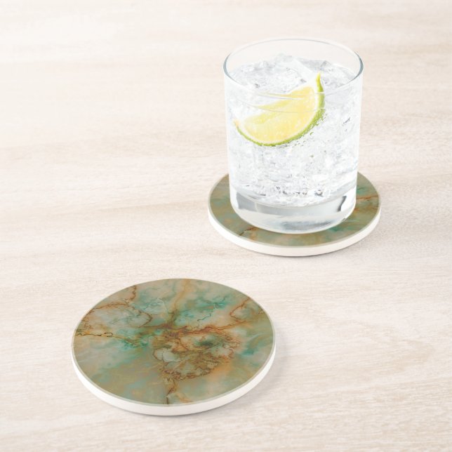Dessous De Verre En Grès Emerald Green et cuivre Gold Marble (Côté)