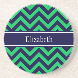 Dessous De Verre En Grès Emerald Navy LG Chevron Navy Blue Name monogram