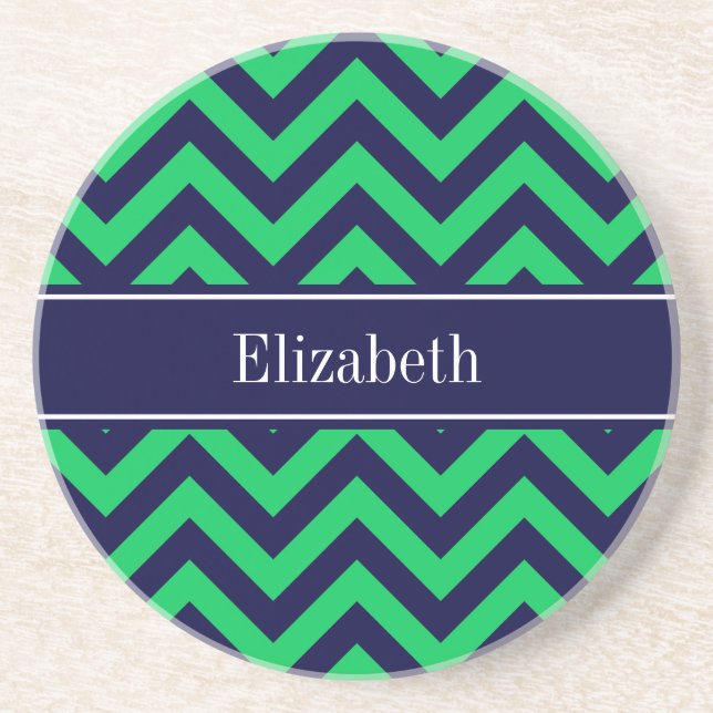 Dessous De Verre En Grès Emerald Navy LG Chevron Navy Blue Name monogram (Devant)