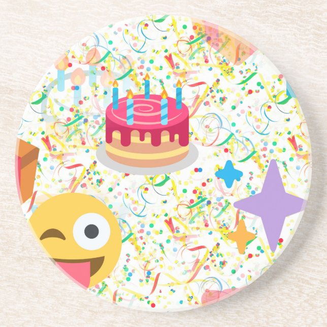 Dessous De Verre En Grès emoji anniversaire heureux (Devant)