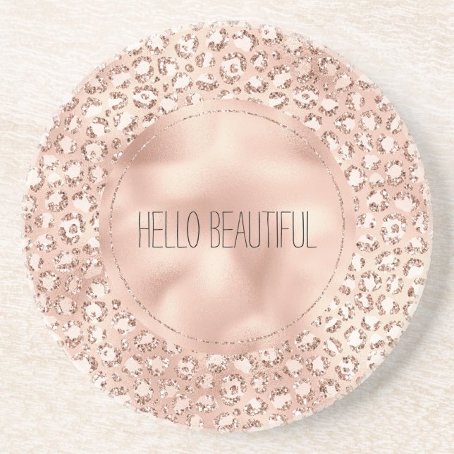 Dessous De Verre En Grès Empreinte de léopard Peach Rose Gold Blush Pink Gl (Devant)
