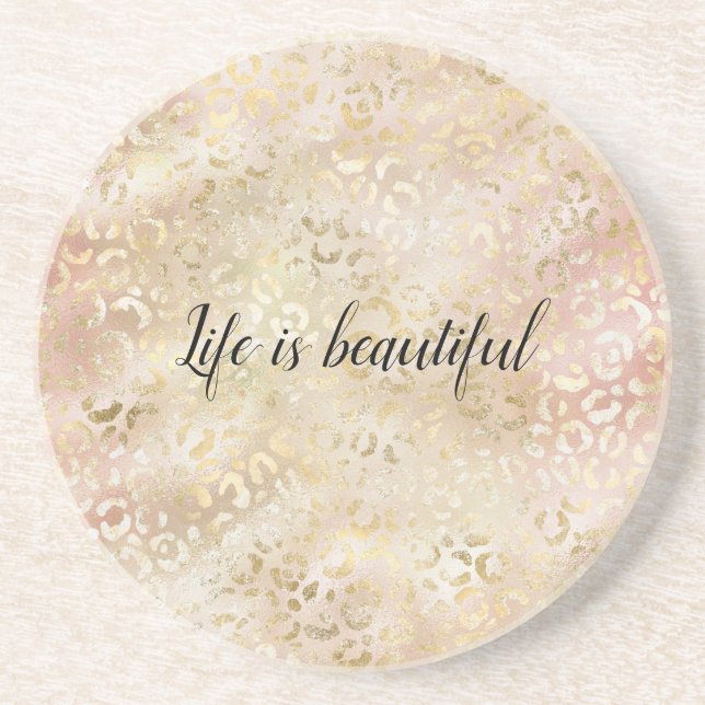 Dessous De Verre En Grès Empreinte de léopard rose Rose or (Devant)