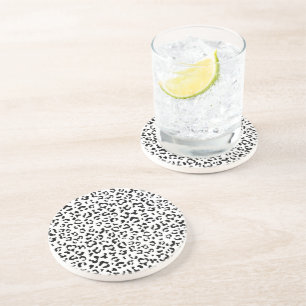 Dessous De Verre En Grès Empreinte de léopard, Zones Léopard, Noir Et Blanc
