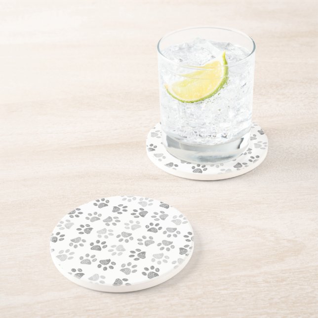 Dessous De Verre En Grès Empreintes de pattes de doodle gris (Côté)