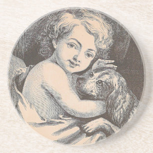 Dessous De Verre En Grès Enfant vintage et chien