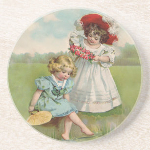 Dessous De Verre En Grès Enfants victoriens Vintage Été Filles Jardin