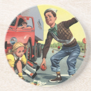 Dessous De Verre En Grès Enfants vintages, patrouille de sécurité des garço