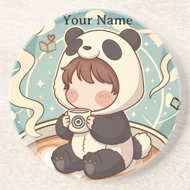 Dessous De Verre En Grès Ensemble de sous-verres absorbants Cozy Panda Brew (Devant)