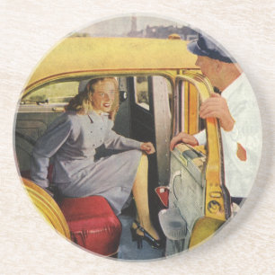 Dessous De Verre En Grès Entreprise Vintage, Femme Passagère de Taxi