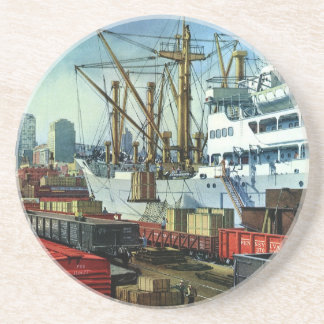 Dessous De Verre En Grès Entreprise vintage, Transport de fret à quai