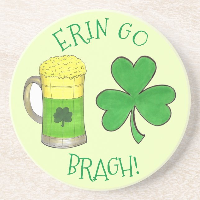Dessous De Verre En Grès Erin Go Bragh St Patrick's Day Shamrock Bière vert (Devant)
