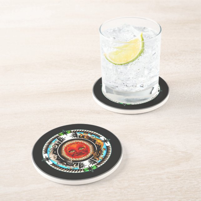 Dessous De Verre En Grès Espace Soleil Et Lune Mandala (Côté)