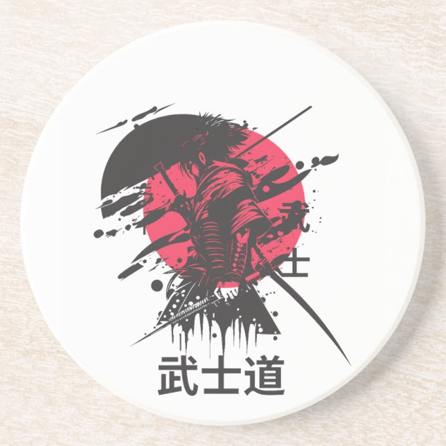 Dessous De Verre En Grès Esprit Bushido : Esthétique Guerrière Samouraï  (Devant)