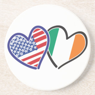 Dessous De Verre En Grès États-Unis Irlande Coeur drapeaux