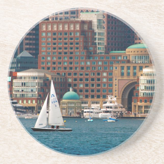 Dessous De Verre En Grès États-Unis, Massachusetts. Skyline du front de mer (Devant)