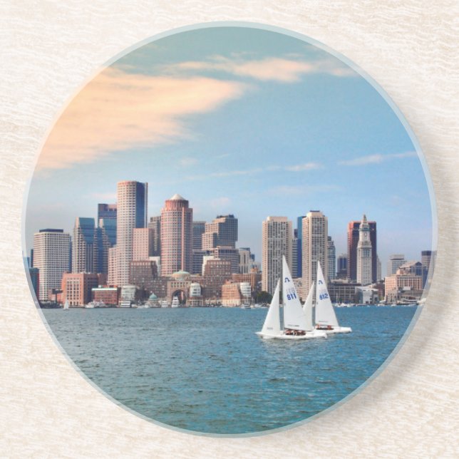 Dessous De Verre En Grès États-Unis, Massachusetts. Skyline du front de mer (Devant)