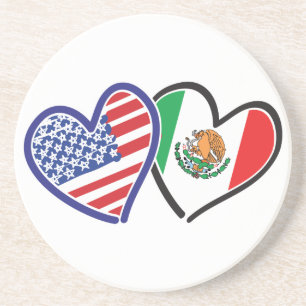 Dessous De Verre En Grès États-Unis Mexique Coeur Flags