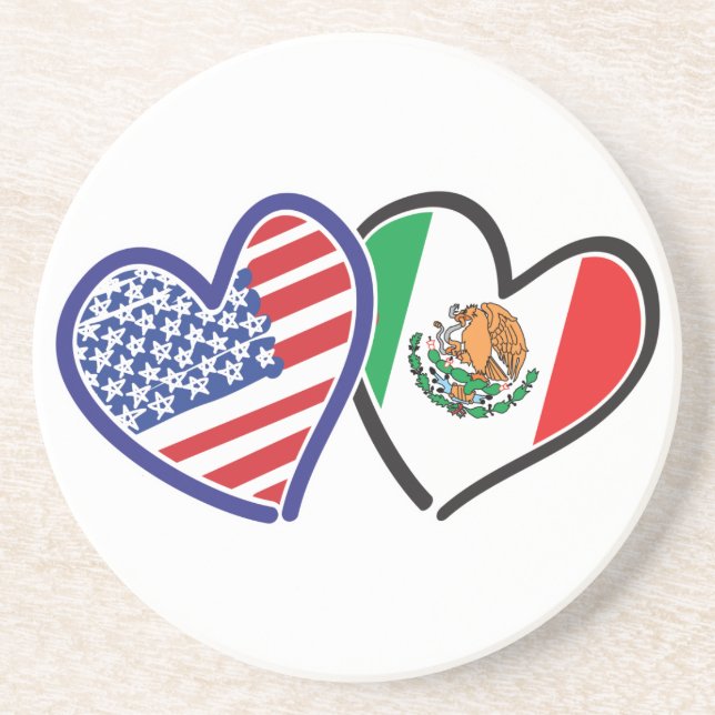 Dessous De Verre En Grès États-Unis Mexique Coeur Flags (Devant)