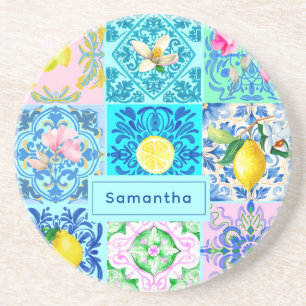 Dessous De Verre En Grès Eté Sicile turquoise coloré azulejo Amalfi