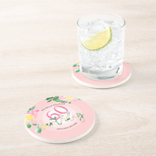 Dessous De Verre En Grès Été Tropical Fleurs Roses Aquarelle