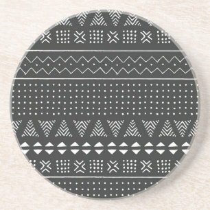 Dessous De Verre En Grès Ethnie tribale : motif noir blanc.