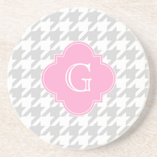 Dessous De Verre En Grès Étiquette Monogramme rose Lt Grey White Houndstoot