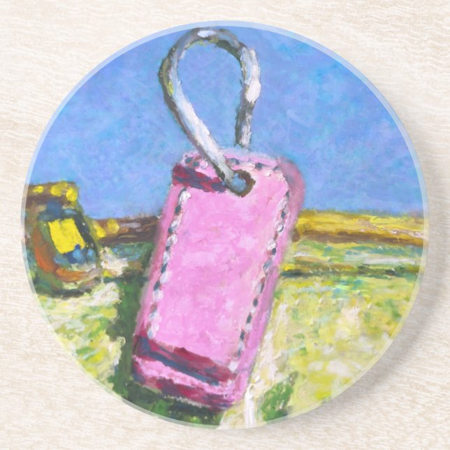 Dessous De Verre En Grès Étiquette Rose (Devant)
